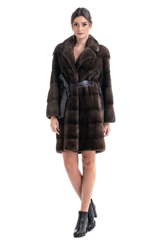 Trendy plaid shirts for women-Brown Genuine Mink Fur Coat