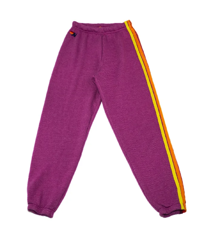 Chic leather skirts for fall-Aviator Nation Women 5 Stripe Sweatpants Magenta/Orange Yellow