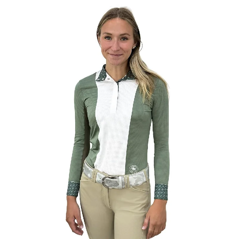 Affordable boho tops for summer-Essex Classics Ladies "Stirrups Green" Luna Performance Long Sleeve Show Shirt