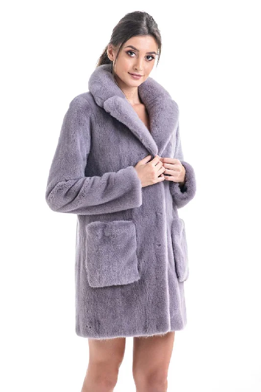 Luxury silk pajamas for women-Gray Cozy Genuine Mink Fur Coat