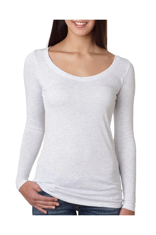 Luxury cashmere sweaters for women-Next Level Womens Jersey Long Sleeve Scoop Neck T-Shirt - Heather White - Closeout