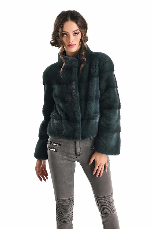 Affordable denim overalls for women-Olive Genuine Mink Fur Jacket