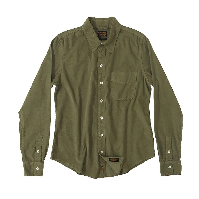 Designer trench coats on discount-Long Sleeve Light Weight Corduroy Women's Single Pocket Shirt - Soft Olive #3132