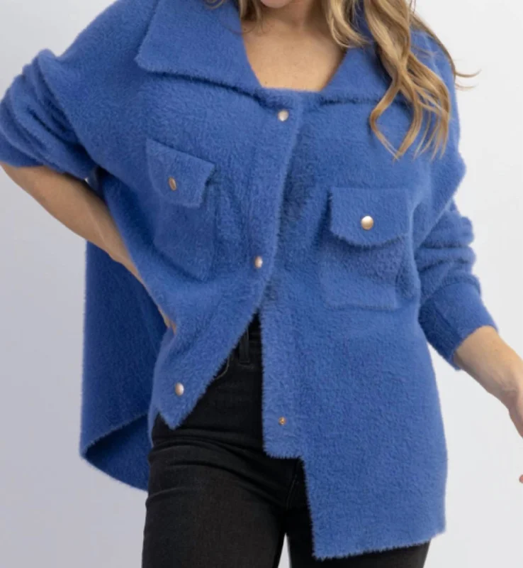 Elegant chiffon blouses for women-Frankie Soft Fur Shacket In Blue