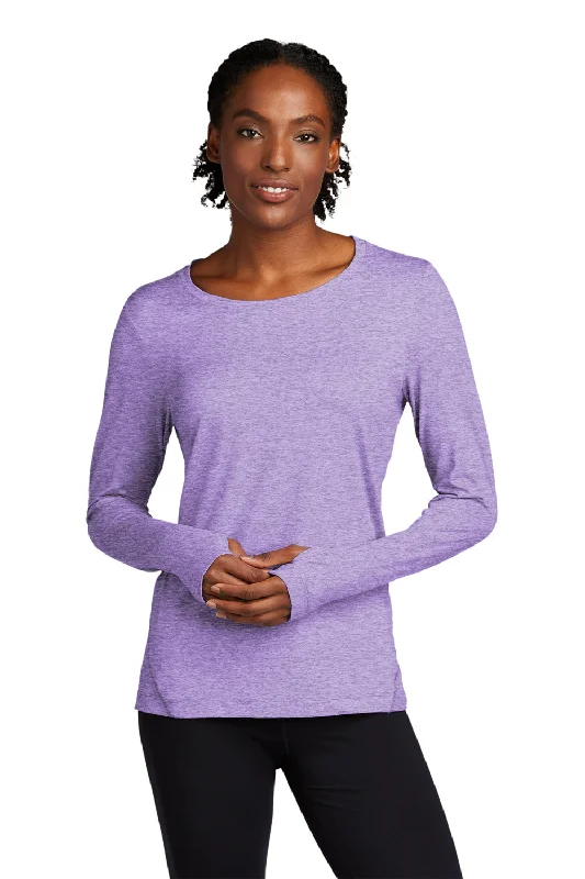 Elegant chiffon blouses for women-Sport-Tek Womens Exchange 1.5 Long Sleeve Crewneck T-Shirt - Heather Hyacinth Purple