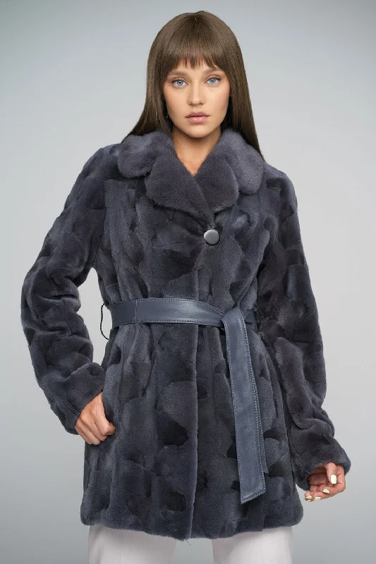 Designer skirts for office wear-Gray Genuine Mink Fur Midi Coat