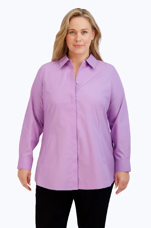 Chic wrap dresses for work-Cici Plus Pinpoint No Iron Long Sleeve Tunic, Soft Violet