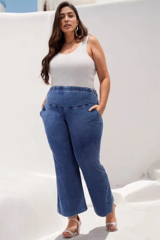 Casual hoodies for women-Plus Size Yale Blue Flare Jeans