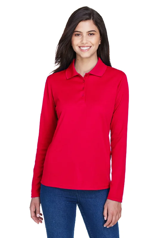 Luxury velvet pants for women-Core 365 Womens Pinnacle Performance Moisture Wicking Long Sleeve Polo Shirt - Classic Red