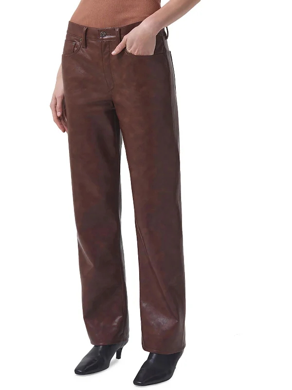 Stylish cargo pants for women-Sloane Womens Recycled Leather High Rise Straight Leg Jeans