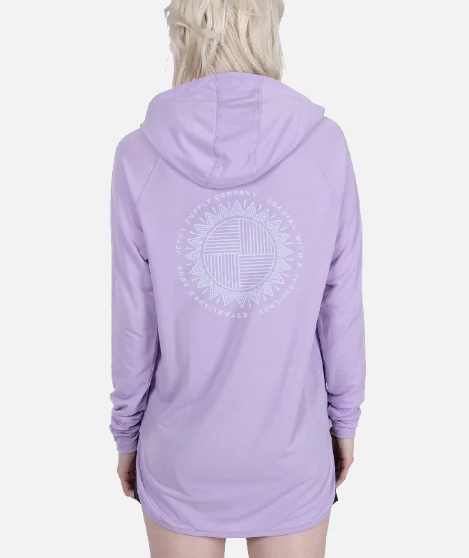 Elegant evening tops with lace-Radial Hooded UV Shirt - Lavender