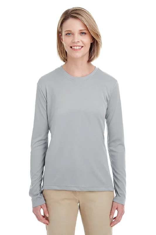 Elegant silk dresses for women-UltraClub Womens Cool & Dry Performance Moisture Wicking Long Sleeve Crewneck T-Shirt - Grey