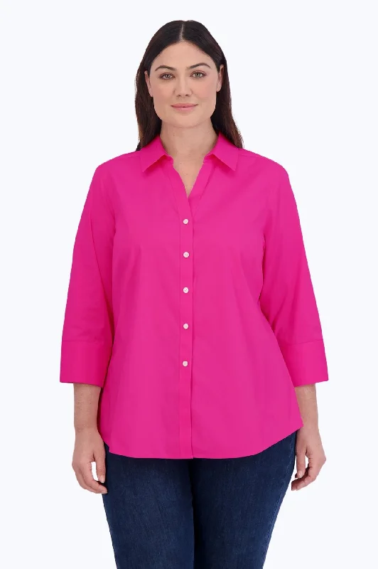 Soft flannel shirts for women-Mary Plus Stretch No Iron 3/4 Sleeve Shirt, Azalea