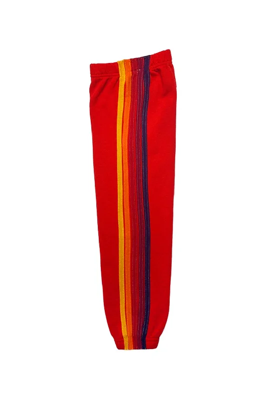 Chic leather tops for women-KID'S 5 STRIPE SWEATPANTS - RED