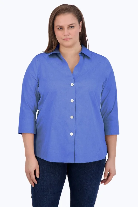 Affordable jumpsuits for women-Paityn Plus Pinpoint No Iron 3/4 Sleeve Shirt, Cornflower