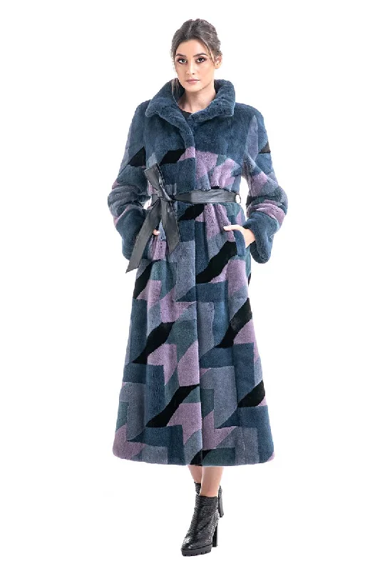 Elegant evening tops with lace-Anthracite Geometric Patterned Genuine Mink Fur Maxi Coat