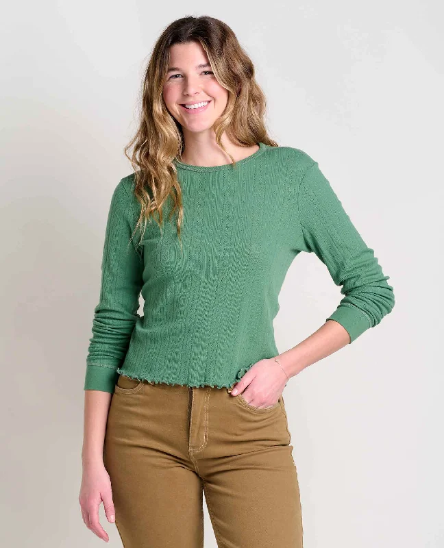 Trendy cargo skirts for women-Foothill Pointelle Long Sleeve Crew