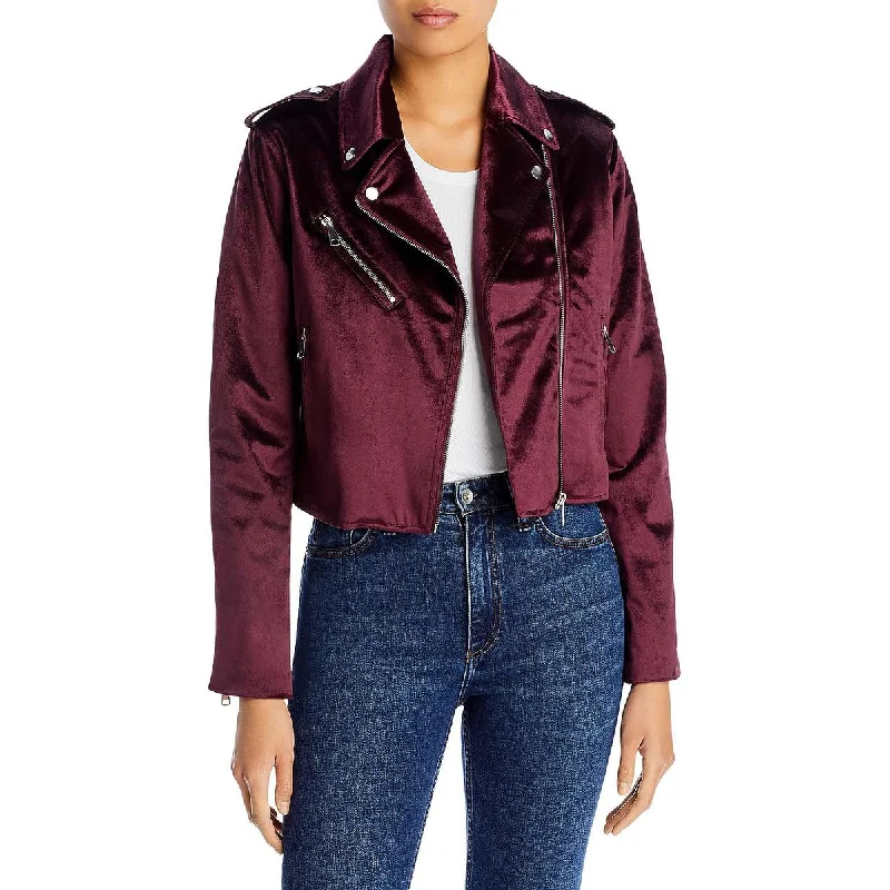 Stylish cardigans for fall-Bagatelle Womens Velvet Cropped Motorcycle Jacket