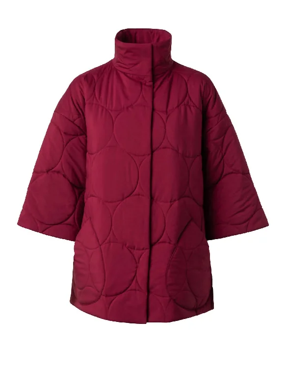 Designer knit tops for winter-Techno Quilt Egg Shape Coat In Garnet