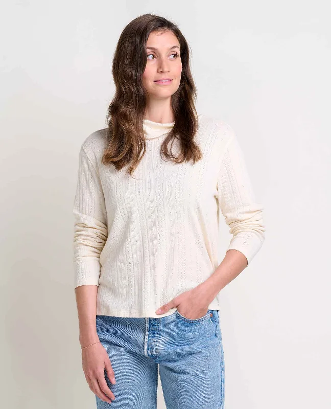 Chic blouses for casual Fridays-Foothill Pointelle Long Sleeve T-Neck