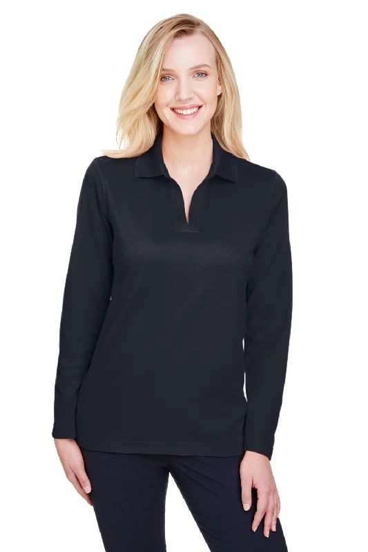 Chic leather tops for women-Devon & Jones Womens CrownLux Performance Moisture Wicking Long Sleeve Polo Shirt - Black