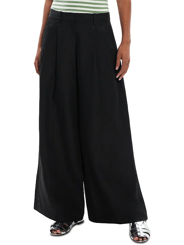 Affordable jumpsuits for women-Galena Womens Pleated Linen Wide Leg Pants