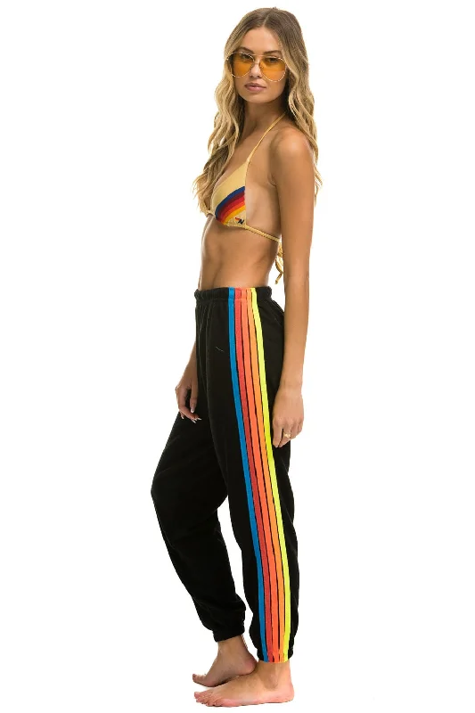 Casual sweatshirts for winter-5 STRIPE SWEATPANTS - BLACK // NEON RAINBOW STRIPES