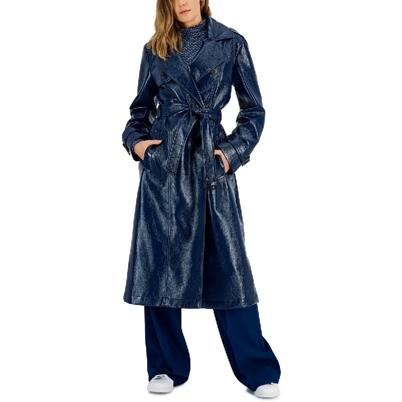 Affordable jumpsuits for women-Hugo Womens Faux Leather Trench Coat