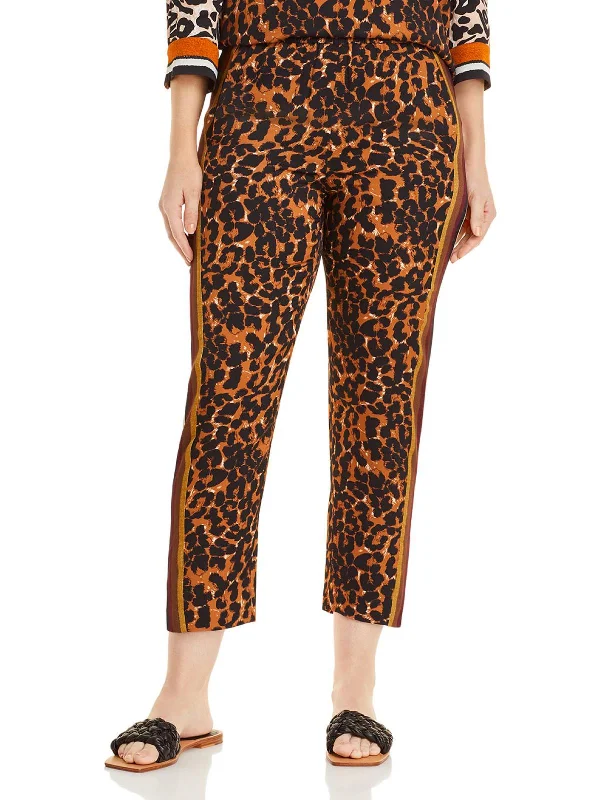 Elegant silk blouses for work-Aria Womens Striped Animal Print Ankle Pants