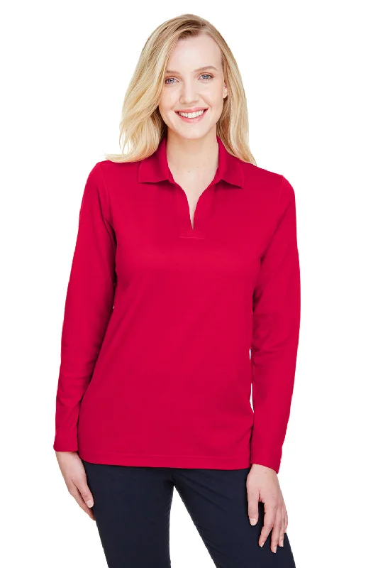 Luxury cashmere sweaters for women-Devon & Jones Womens CrownLux Performance Moisture Wicking Long Sleeve Polo Shirt - Red