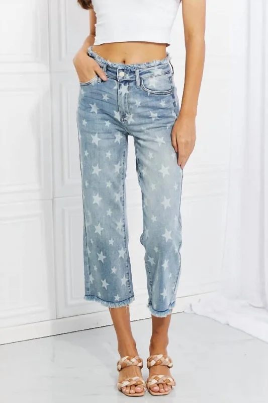 Stylish crop tops for summer-Star Spangled Crop Jean In Light Blue