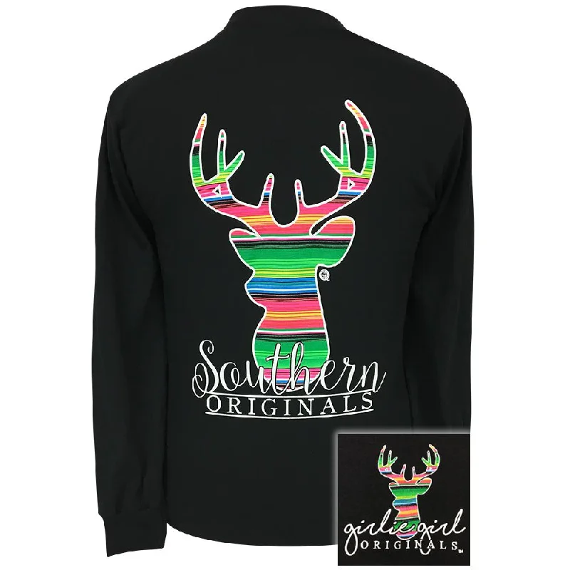 Chic high-waisted shorts-Serape Deer Black Long Sleeve