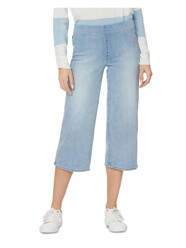 Trendy sweatpants for women-Womens Denim Wide Leg Capri Jeans