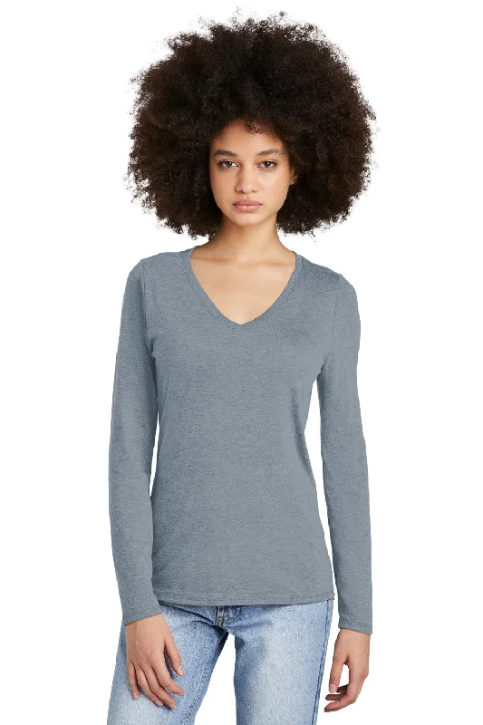 Elegant cocktail tops for parties-District Womens Perfect Tri Long Sleeve V-Neck T-Shirt - Heather Flint Blue