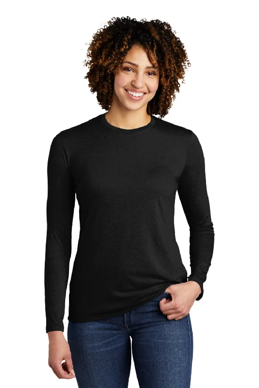 Elegant silk blouses for work-Allmade Womens Long Sleeve Crewneck T-Shirt - Space Black