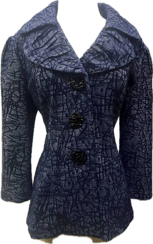 Soft flannel shirts for women-Puff Collar Jacket In 808Navy