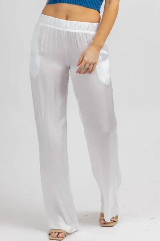 Casual hoodies for women-Satin Wide Leg Pant In Off White