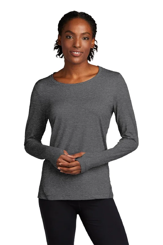 Elegant cocktail dresses in black-Sport-Tek Womens Exchange 1.5 Long Sleeve Crewneck T-Shirt - Heather Graphite Grey