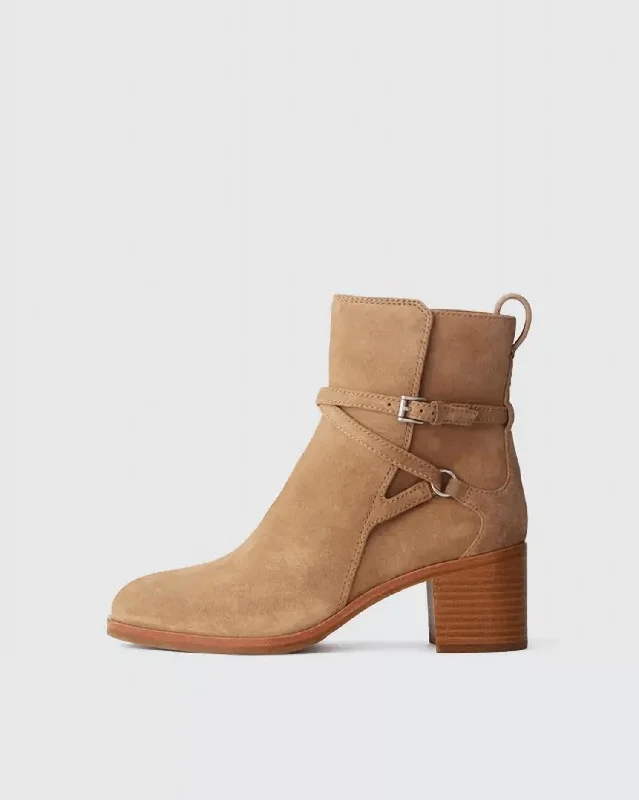 Vintage-inspired pumps for women-Hazel Buckle Boot In Camel Suede