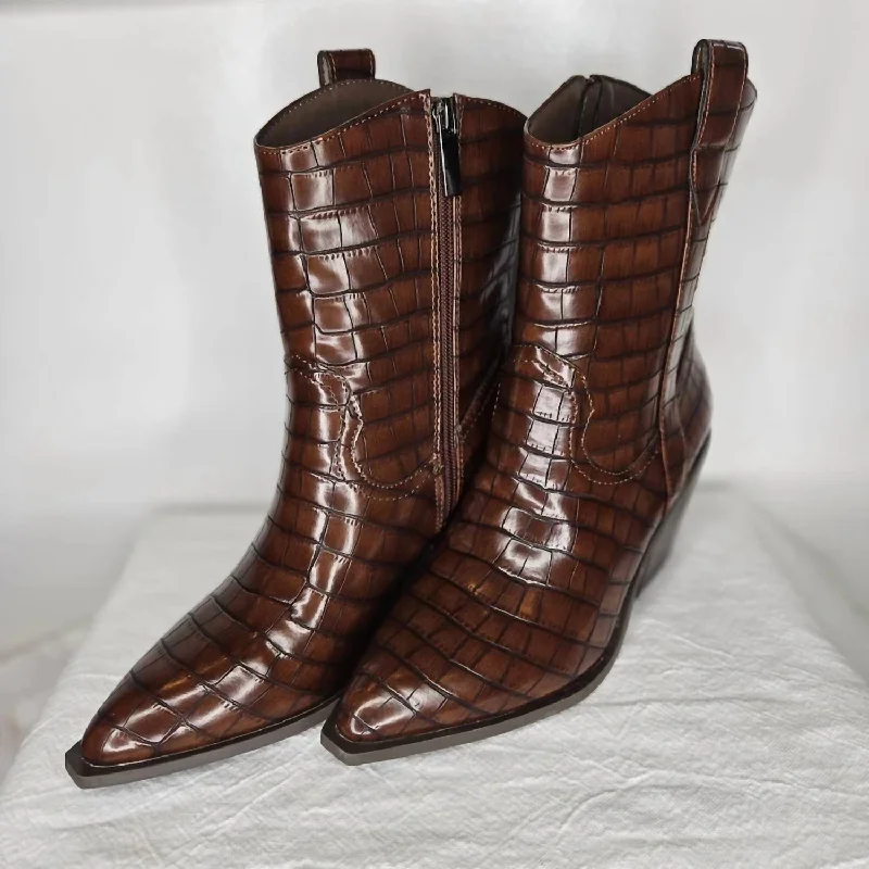 Luxury velvet ankle boots-Rowdy Short Boot In Brown Croco