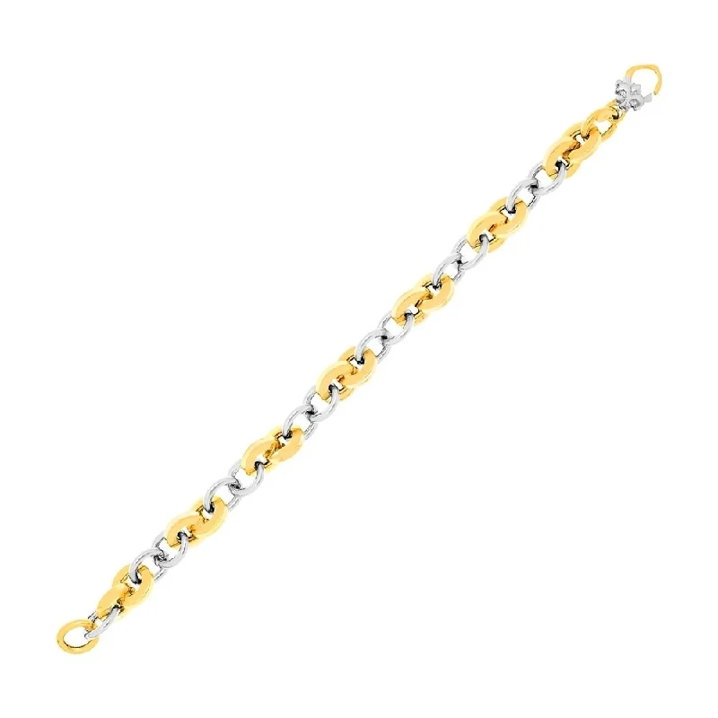 Elegant diamond stud earrings-14k Two-Tone Gold Flat and Rounded Link Bracelet