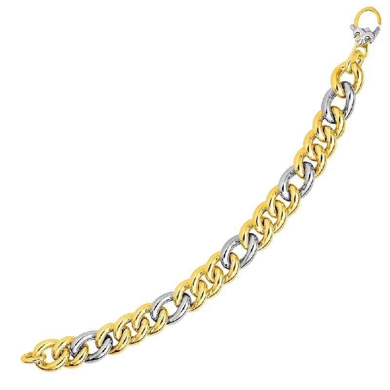 Designer opal bracelets for women-14k Two-Tone Yellow and White Gold Figaro Style Link Bracelet