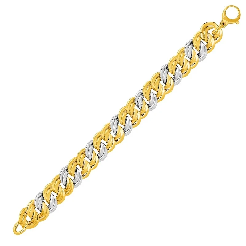 Soft leather wrap bracelets-14k Two-Tone Yellow and White Gold Flat Double Link Bracelet