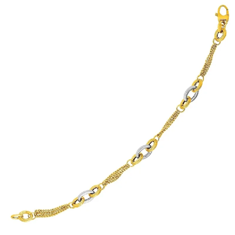 Stylish silver anklets for women-14k Two-Tone Yellow and White Gold Gourmette Bracelet with Links