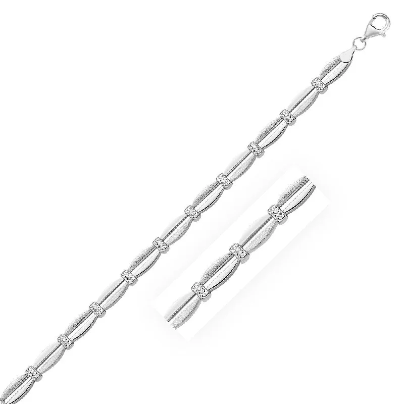 Trendy layered bracelets for women-14k White Gold Curved Bar Diamond Cut Fancy Bracelet