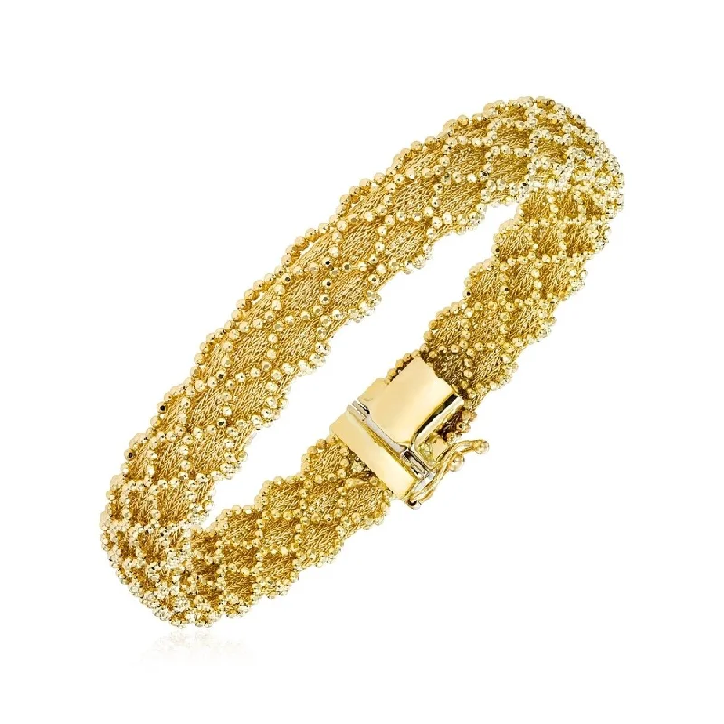 Affordable crystal pendants-14k Yellow Gold 7 1/2 inch Bracelet with Wavy Bead Texture