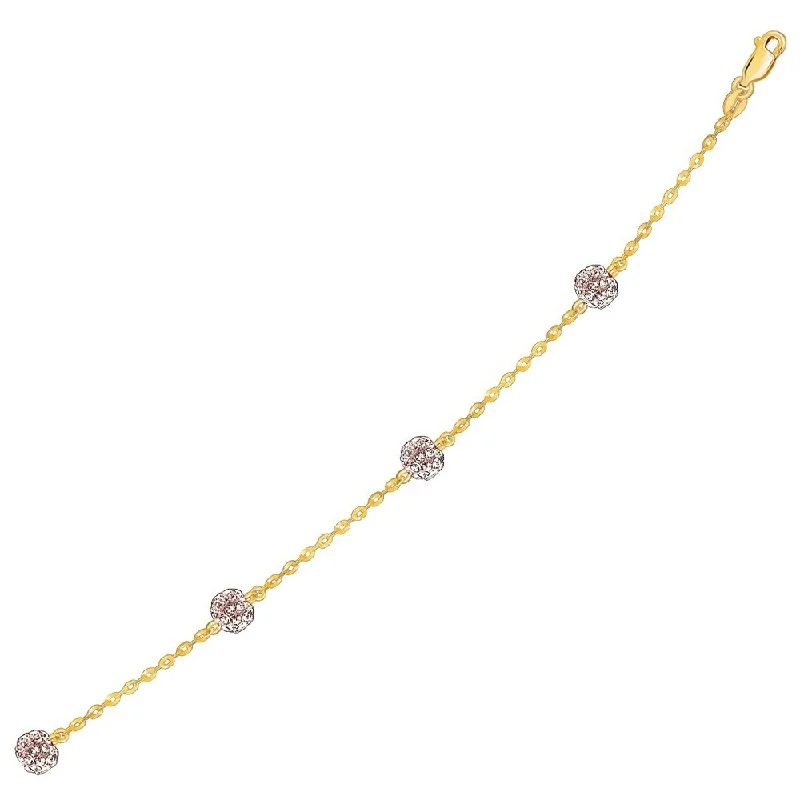 Trendy hoop earrings for evening-14k Yellow Gold Bracelet with Crystal Studded Ball Stations