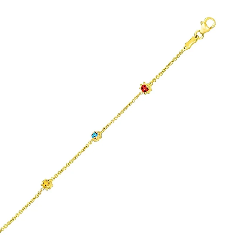 Stylish leather bracelets for women-14k Yellow Gold Chain Bracelet with Multi-Tone Ladybug Stations