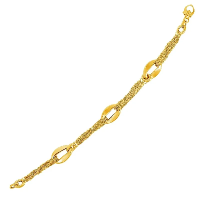 Stylish drop earrings for evening-14k Yellow Gold Curved Oval Link and Multi-Strand Cable Chain Bracelet