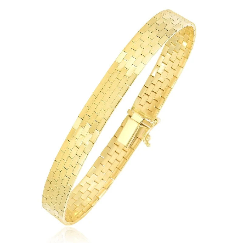 Luxury sapphire earrings for women-14k Yellow Gold Rectangular Brick Design Omega Bracelet